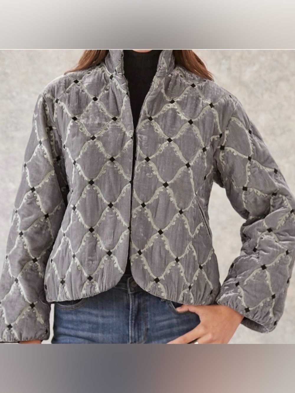 Sundance Quilted Velvet Bomber Jacket - Gray